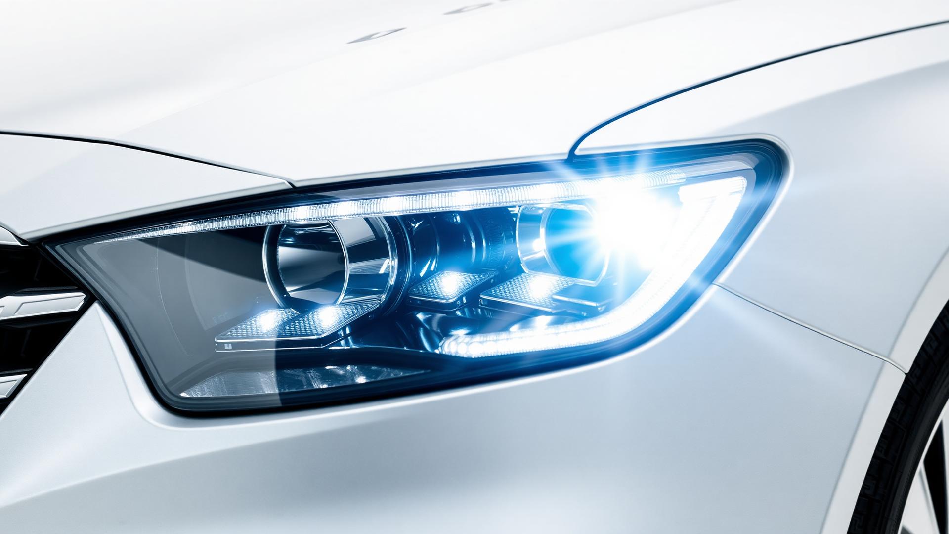 Modern LED headlight lens with protective film applied